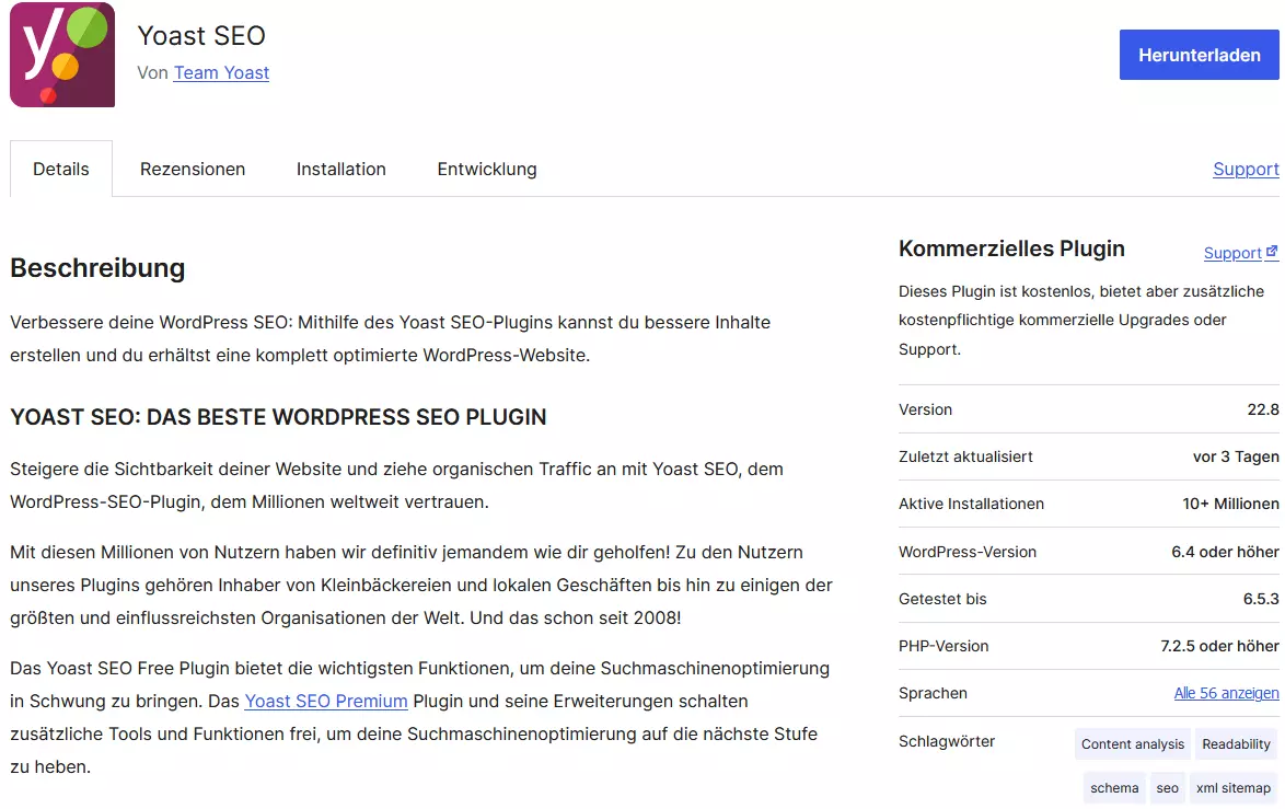 Bild: Plugin-Vorstellung von Yoast bei WordPress.org