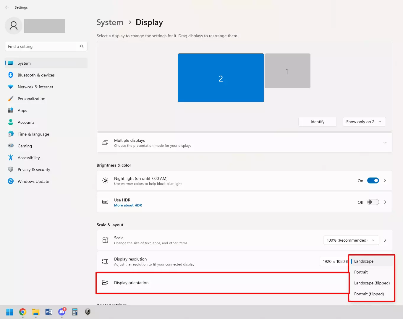 Kép: Screenshot of the display settings om Windows 11