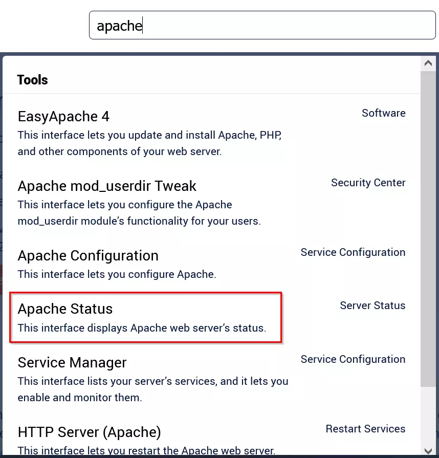 WebHost Manager: Apache search results Obrázok: WebHost Manager: Apache search results