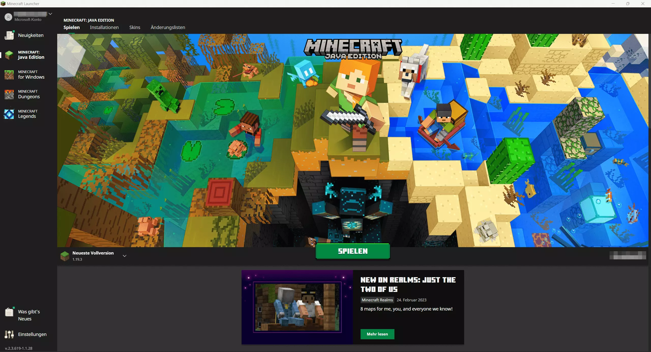 Bild: Ansicht des Minecraft-Launchers