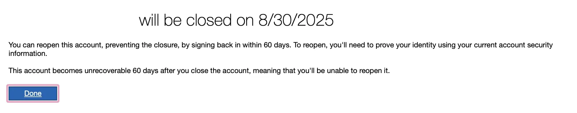Bild: Confirmation that account will be closed