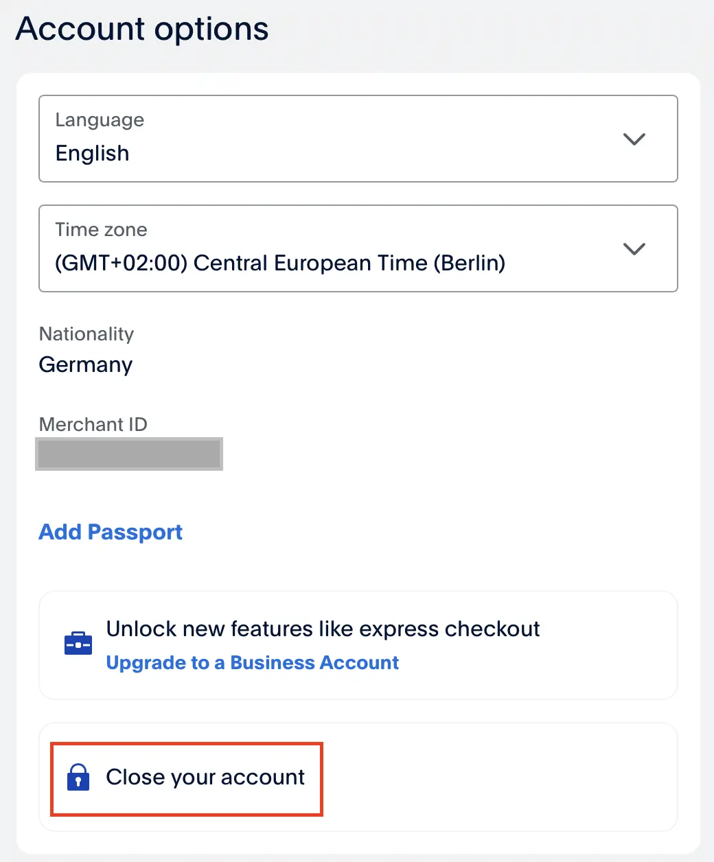 PayPal: Account options Bild: PayPal: Account options