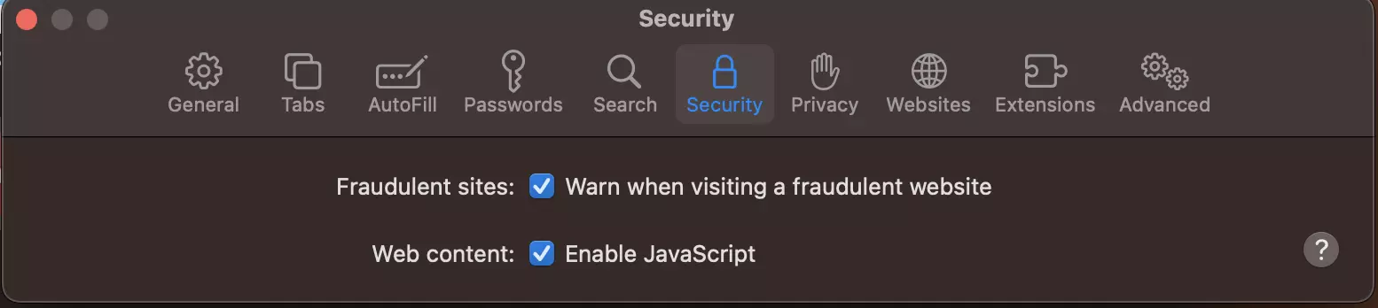 Bild: Screenshot of the security settings in Safari