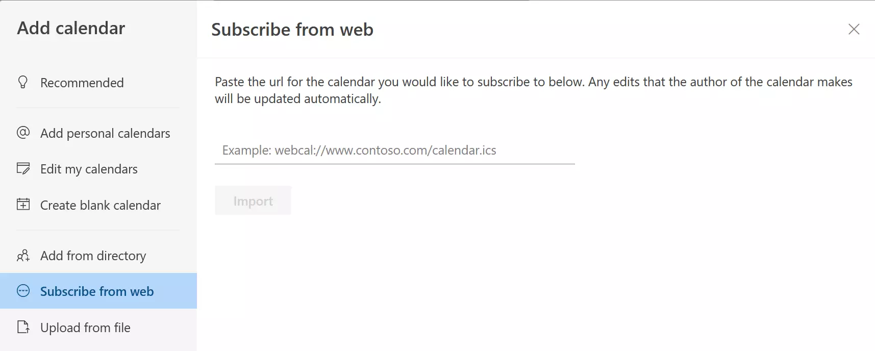 Bild: Outlook on the web: Add a calendar via the web