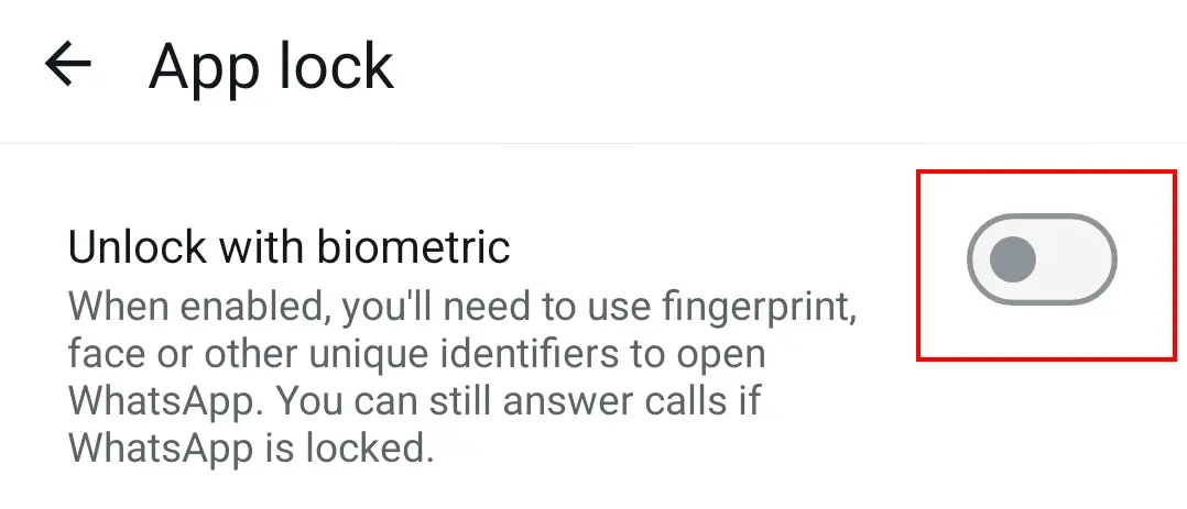 Bild: Android screenshot of the screen lock option in WhatsApp
