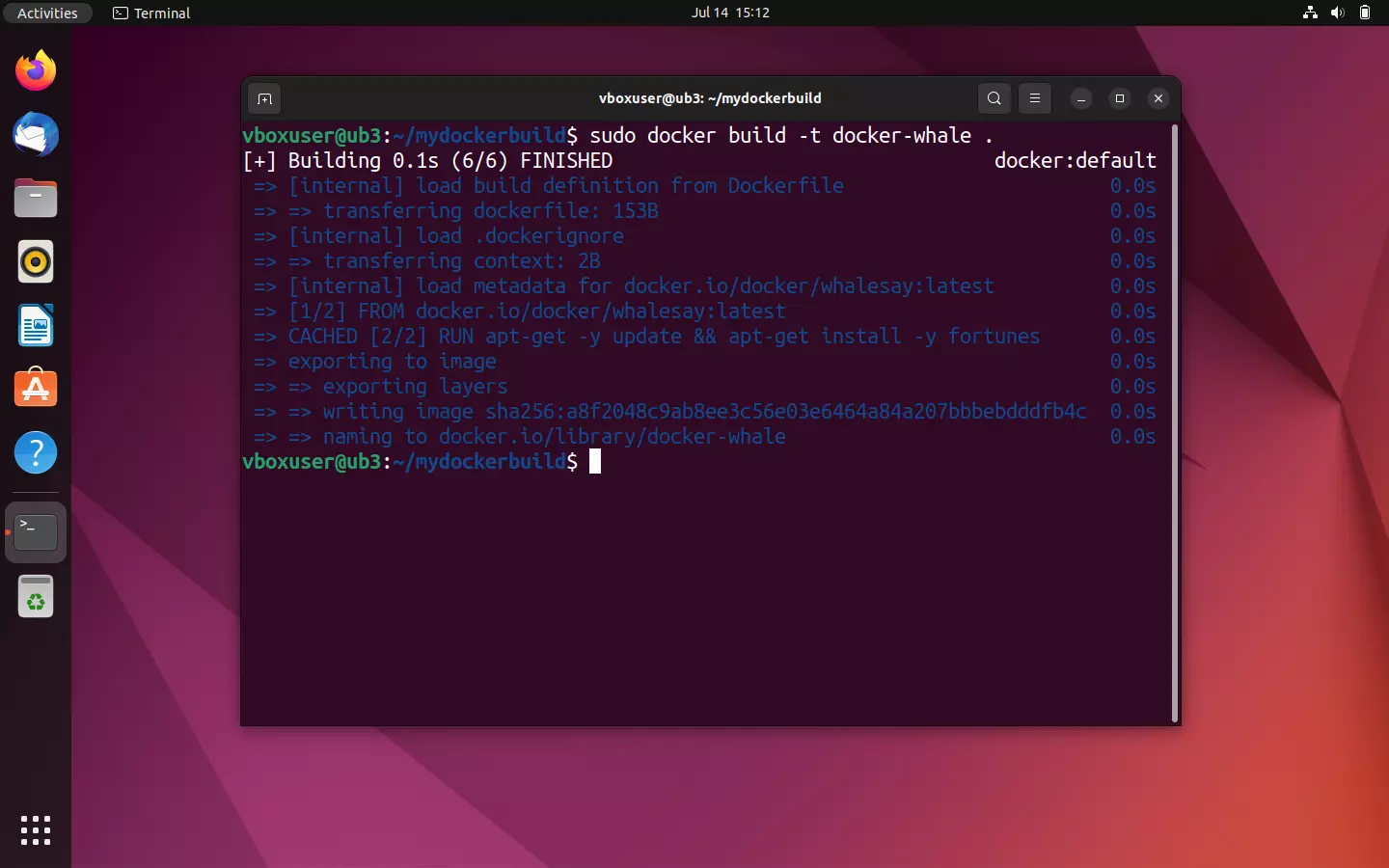 Bild: Ubuntu terminal: Status message during image creation