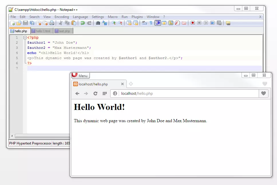 Bild: Text output with two variables