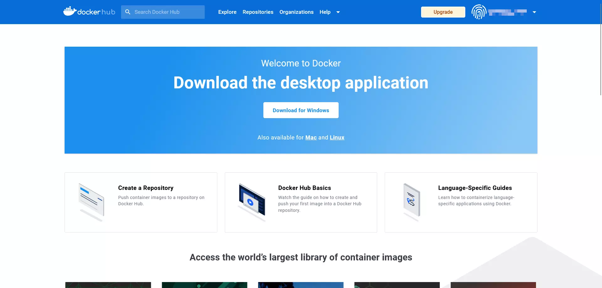 Bild: Dashboard of the Docker hub
