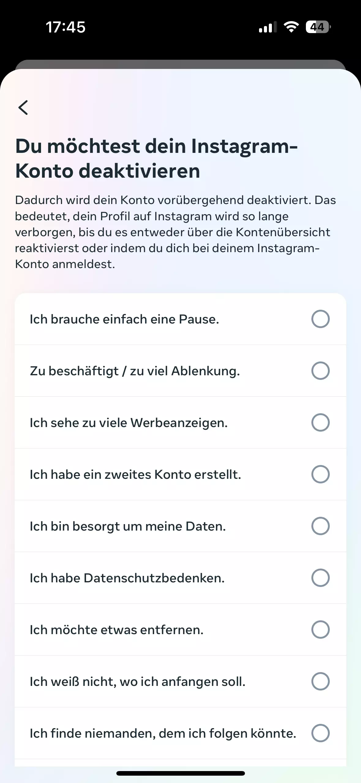Grund für Deaktivierung oder Löschung angeben Bild: Grund für Deaktivierung oder Löschung angeben